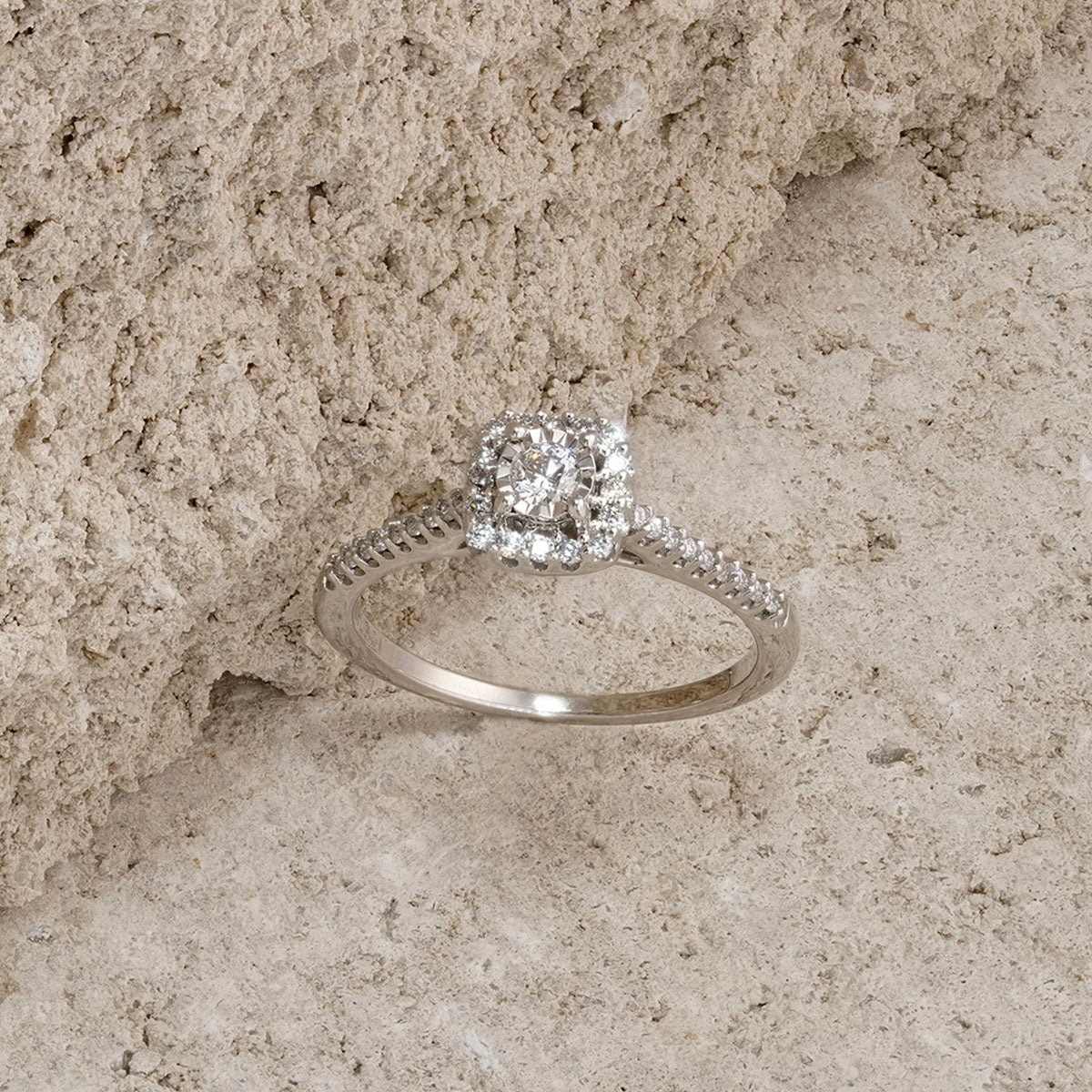 Masami Lab Diamond Halo Engagement Ring 0.25ct Pave Set in 925 Sterling Silver
